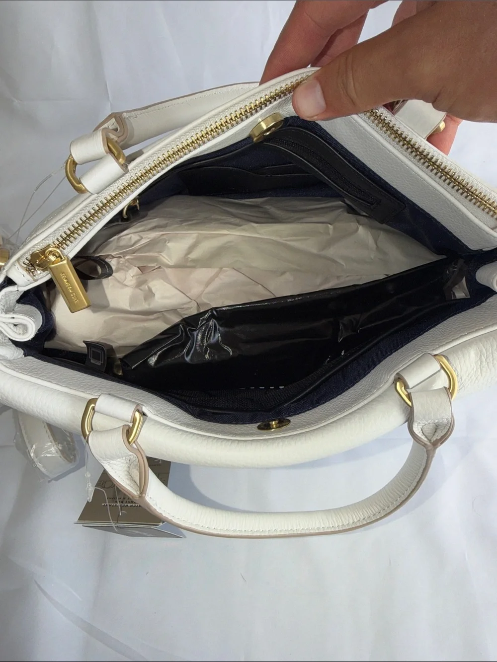 Kenneth Cole White Leather Satchel with Gold-Tone Buckle
